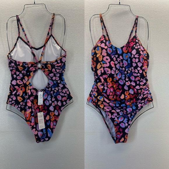 NWT Multicolored Leopard Print O-Ring One Piece Swimsuit M - Picture 14 of 17